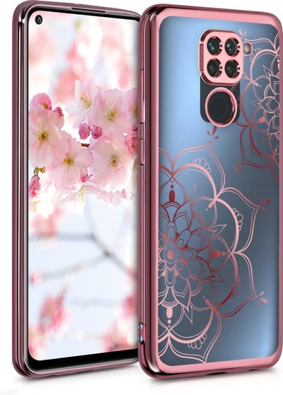 kwmobile hoesje geschikt voor Xiaomi Redmi Note 9 - backcover voor smartphone - Bloementweeling design - roségoud / roségoud / transparant