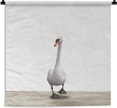 Wandkleed Animalprintshop - Zwaan dierenprint kinderkamer Wandkleed katoen 90x90 cm - Wandtapijt met foto