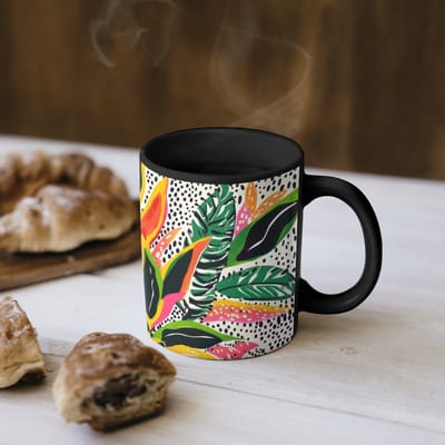 Magische Mok - Foto op Warmte Mokken - Koffiemok - Tropisch - Bladeren - Zwart - wit - Magic Mok - Beker - 350 ML - Theemok