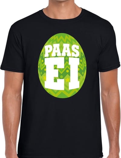 Zwart Paas t-shirt met groen paasei - Pasen shirt voor heren - Pasen kleding S