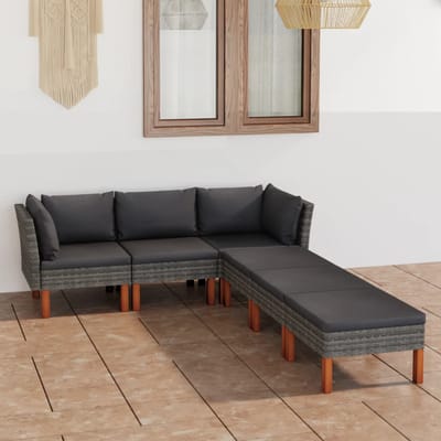 vidaXL - 6-delige - Loungeset - met - kussens - poly - rattan - grijs