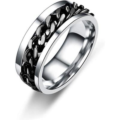 Titanium Staal Roterende Kettingringen voor Dames Heren Spinner Decompressie Multifunctionele Kettingring Flesopener Ring Sieraden 12 zwart