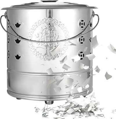 Verbrandingston RVS - Ritueel Vat - Papiergeld Verbranden - Met Deksel Draaghandvat - 26x26x29cm - Zilver