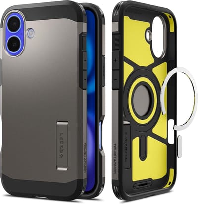 Spigen Geschikt voor Apple iPhone 16e - Tough Armor - Geschikt voor Mag - Back Cover Hoesje - Gunmetal