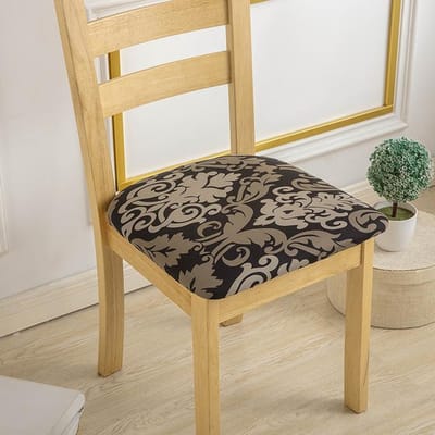 Bloemenprint stoelbekleding elastische zachte zitkussenhoezen stretch spandex hoezen voor woonkamer restaurant bruiloft 1PC Seat cover black