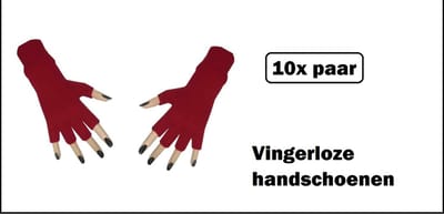 10x Paar handschoenen vingerloos rood - Bright - Carnaval thema feest optocht festival party