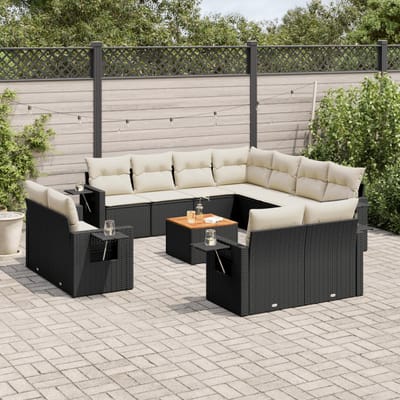 vidaXL - 12-delige - Loungeset - met - kussens - poly - rattan - zwart