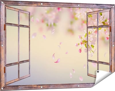 Gards Tuinposter Doorkijk Appelbloesem - Bloemen - 120x80 cm - Tuindoek - Tuindecoratie - Wanddecoratie buiten - Tuinschilderij