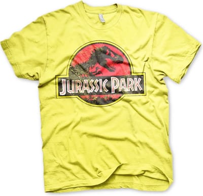 Jurassic Park Heren Tshirt -S- Distressed Logo Geel