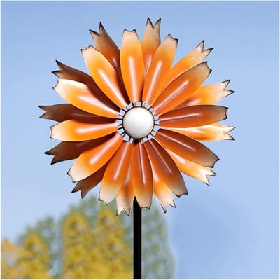 Metalen Windspinner - Tuinmolen Decoratie - Tuin Verfraaien - Draait 360 Graden - 59 Inch Hoog - Oranje