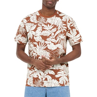 Only & Sons camel heren t-shirt   Ronde hals   Regular fit   Bloemen patroon   Korte mouw Camel XL
