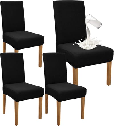 PromoHome Premium Waterdichte Eetkamerstoelhoezen Set van 4 - Hoge Rekbare Stoelhoezen met Elastische Rand - Afneembare Beschermhoezen voor Eetkamer, Keuken en Feestelijke Gelegenheden "Zwart"