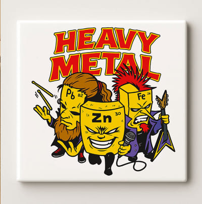 Heavy Metal Chemie Tegel – Grappige 15x15 cm Keramische Muurdecoratie | Leuk Wetenschap Cadeau voor Muziek- en Chemieliefhebbers