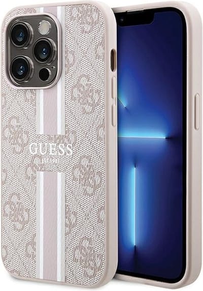 Hoesje geschikt voor Apple iPhone 15 Pro - Guess 4G Printed Stripes Hard Case Back Cover - Geschikt voor MagSafe - Roze