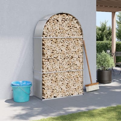 Houthouder - Brandhoutrek Stapelplank - Binnen Buiten Opslag - Gegalvaniseerd Staal Robuust - 120x45x210 cm - Lichtgrijs