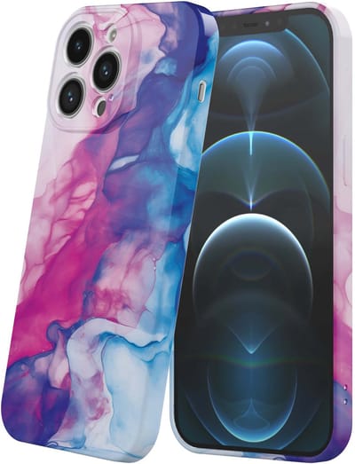 Smartphonica Telefoonhoesje Geschikt voor iPhone 12 Pro met Roze Blauw Marmer Opdruk - Flexibel Softcase TPU - Backcover Case Rosé Blue Marble Design geschikt voor iPhone 12 Pro