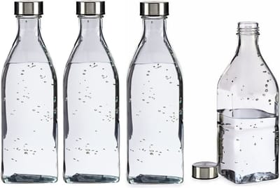 Waterkan - 4x - met deksel - 1L - glas - kurk - waterkaraf - schenkkan - vierkant