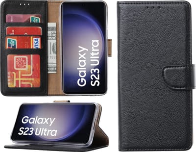 Samsung Galaxy S23 Ultra hoesje - Portemonnee Cover - Bookcase met pasjeshouder - Zwart