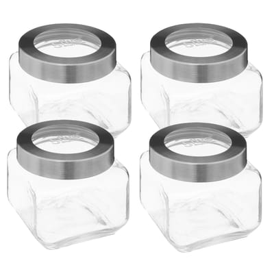 5Five voedsel voorraadpot MIRO met draaideksel - 4x - glas - 0.8L - 11 x 11 cm - voorraadpotten - transparant - weckpot