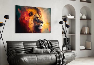 Glasschilderij - Dieren - Leeuw - Wilde Dier -110x70x0.4 cm
