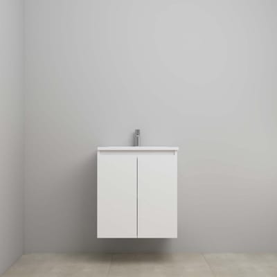 On-Line Onderkast - 60 cm - Bouwpakket - Greeploos 2 Deuren - Acryl Wastafel - 1 Kraangat - Hoogglans Wit