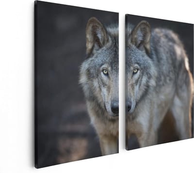 Artaza Canvas Schilderij Tweeluik Wolvenkop - Grijze Wolf - 80x60 - Foto Op Canvas - Canvas Print