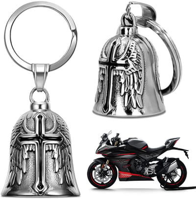 longziming -Guardian Bells - Black Cross Design - Bell Wings and Cross -Beschermende Bellen Voor Motorfietsen En Fietsen - 2 Stuks - Ideaal Als Sleutelhanger Of Talisman - Zwart