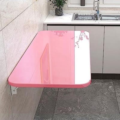 Inklapbare wandtafel - Klaptafel bureau - Ruimtebesparend werken - Zwevend design - 50x50cm - Roze