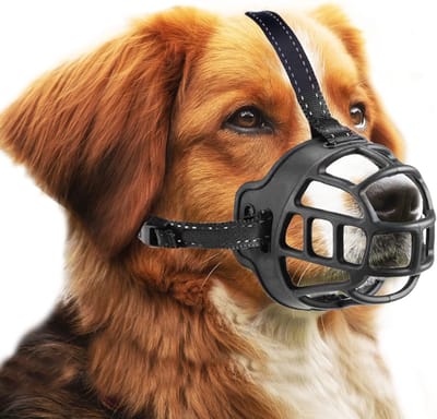 Muilkorf voor honden, siliconen mand voor kleine, middelgrote en grote honden met verstelbare riemen (maat 4, zwart)
