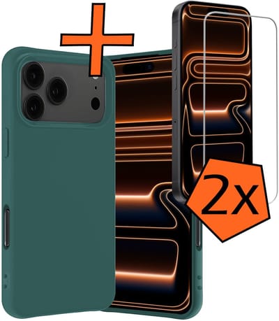 Hoes - Met 2x Screenprotector - Geschikt voor Apple iPhone 17 Pro - Sterk & Shockproof - Back Cover - Siliconen Case - Telefoon Hoes - Donkergroen
