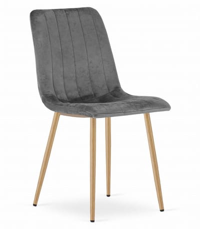 Eetkamerstoel LAVA - Donkergrijs - Houtlook Metalen Poten - Velvet Bekleding - Industriële Stijl, Max. 110 kg, Ergonomisch Design, Comfortabele Zitting