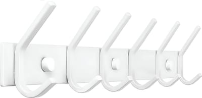 TOJ 12 Haaks Wandkapstok – 46cm - Muur / Wand Kapstok - Hangende Design Muurkapstok - Handdoekrek - RVS - Wit