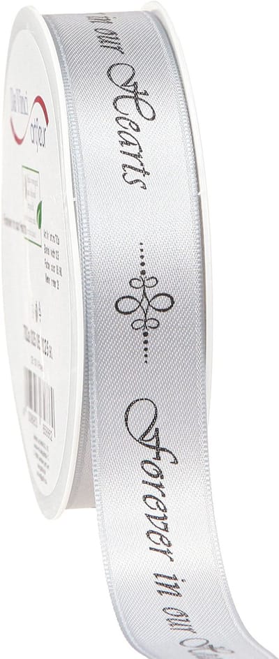 Rouwlint zilver zwart spreuk Forever in... 25mm 25m