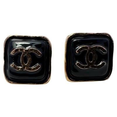 Chanel CC oorknopjes in zwarte hars