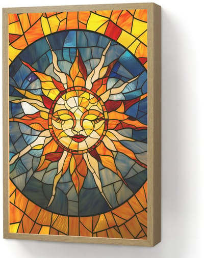 Wandlamp 40x60 cm - Oplaadbaar - Mozaïek - Zon - Geel - Cirkel - Wandlampen binnen woonkamer - Slaapkamer lamp - Decoratieve nachtlamp - Vloerlamp draadloos