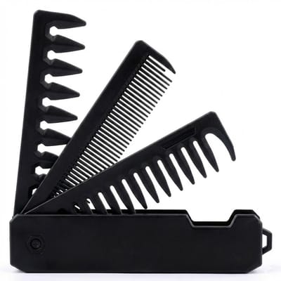 Zwarte inklapbare baard kam heren unisex – vouwbare baard kam met fijne en grove tanden – lichtgewicht pocket formaat baard kam – geschikt voor baard styling en haar – draagbare grooming tool