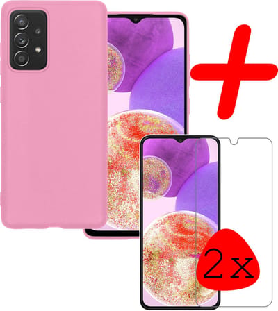 Hoesje Met 2x Screenprotector - Geschikt voor Samsung Galaxy A23 - Sterk & Shockproof - Back Cover - Siliconen Case - Telefoon Hoes - Lichtroze