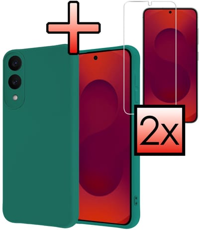 Hoesje - Met 2x Screenprotector - Geschikt voor Samsung Galaxy S25 Edge - Sterk & Shockproof - Back Cover - Siliconen Case - Telefoon Hoes - Donkergroen