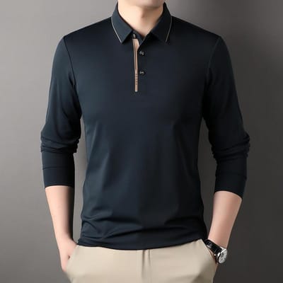 Piqué Katoen POLO Shirt Heren Zakelijke Mode Lange mouw Lente en Herfst Nieuw Los Ademend Mode Revers T-shirt voor Heren XXXXL black