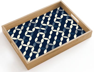 Dienblad hout 40x30 cm - Schootdienblad - Abstract - Patroon - Blauw - Borrelplank rechthoek - Plateau dienbladen