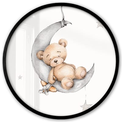 Poster in lijst Rond - Fotolijst 40x40 cm - Posters - Beer - Maan - Sterren - Kinderen - Ronde posterlijst zwart - Decoratie - Wanddecoratie woonkamer - Muurdecoratie slaapkamer