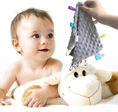 Zachte Sensory Babydeken voor Meisjes, Ideaal als Cadeau voor Verjaardag of Babyshower, 25x25cm (Grijs)