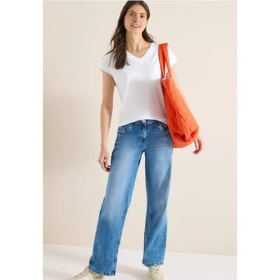 Shirt met korte mouwen en V-hals in effen kleur