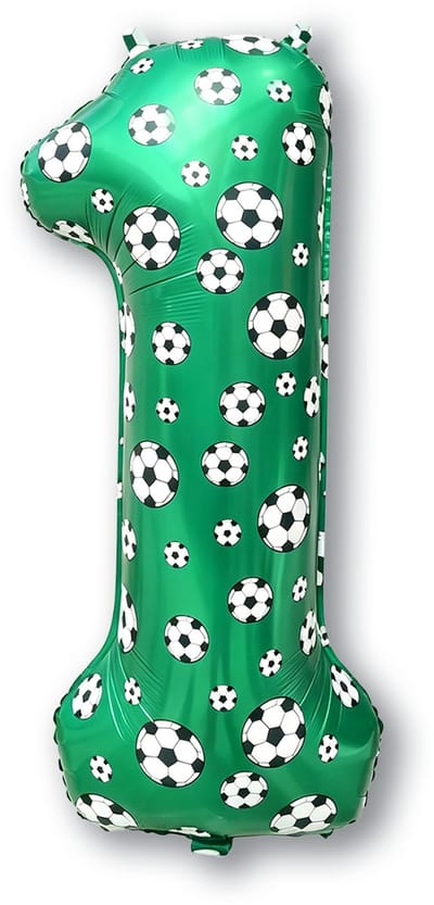 BTH – 1 Jaar Folieballon Voetbal – 86 cm – Groen-Zwart-Wit – Football Party Thema Versiering – Feest Decoratie