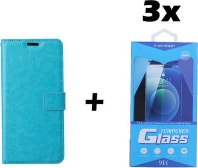 Samsung Galaxy S10 Lite 2020 Telefoonhoesje - Bookcase - Ruimte voor 3 pasjes - Kunstleer - met 3x Tempered Screenprotector - SAFRANT1 - Turquoise