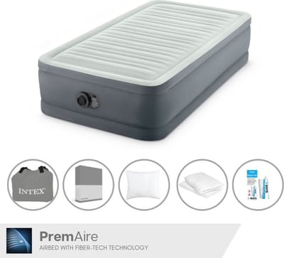 Intex Luchtbed - 1-Persoons - 99 x 191 x 46 cm - Grijs - Inclusief pomp - Hoeslaken - Kussen - Kussenbeschermer en Reparatieset