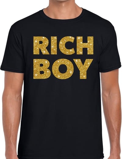 Rich boy goud glitter tekst t-shirt zwart voor heren - heren verkleed shirts S