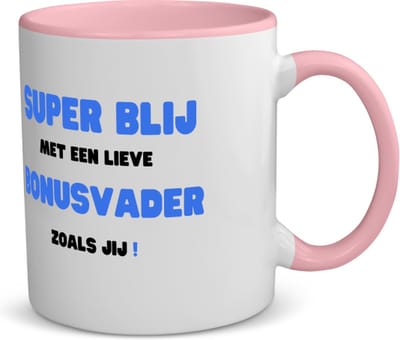 Akyol - super blij met een lieve bonusvader zoals jij koffiemok - theemok - roze - Papa - de liefste bonusvader - vader cadeautjes - vaderdag - verjaardag - geschenk - kado - 350 ML inhoud