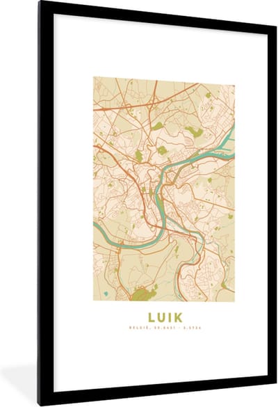 Fotolijst incl. Poster - Luik - Luik - Stadskaart - Kaart - Plattegrond - 60x90 cm - Posterlijst