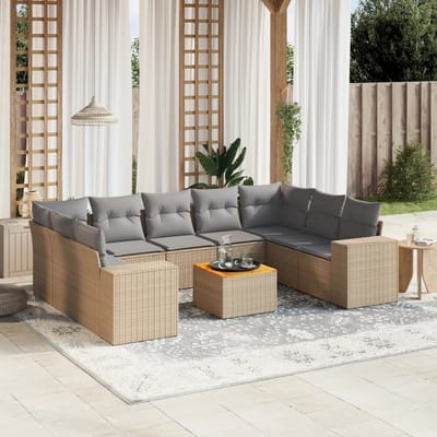 vidaXL - 10-delige - Loungeset - met - kussens - poly - rattan - beige